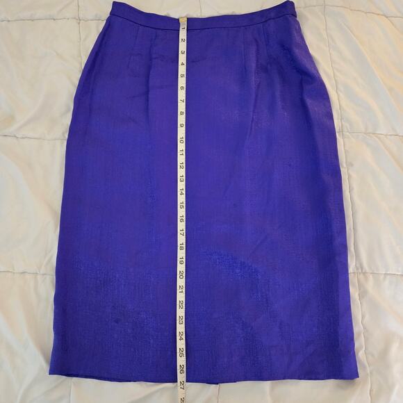 Vintage 100% Silk Satin Cobalt Blue Pencil Skirt Size 12P Career Office Work - Picture 10 of 13